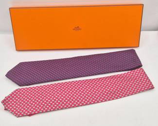 4 PairofNewHermsMensSilkNecktiesinSignatureBox
