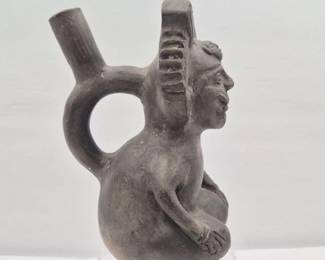 80 VintageBlackClayDeityVesselSeatedCrossLeggedFigure