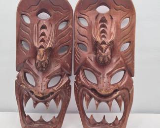 74 PairofDecorativeCeremonialCarvedTikiMasks