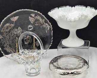 62 SilverOverlayBowlsFentonRuffleBasketCandyDish