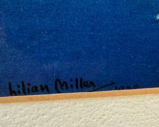 "Korean Farmhouse by Moonlight", an exceptional Japanese woodblock print by listed artist, Lilian May Miller. This rare copy features Miller’s signature lower left in pencil, along with the limited edition run, numbered 1/10. This piece measures in the frame, 15” H x 19” W and out of the frame, 10.75” H x 15.25” W. This woodblock was created in 1928 and this artwork is part of the collection of the National Museum of Asian Art. Lilian May Miller was an American painter and printmaker born in Tokyo, Japan, who studied traditional Japanese wood printing techniques.
