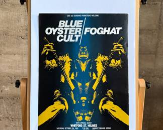 This lot features a concert poster advertising a performance by Blue Öyster Cult and Foghat circa October 24th, 1981 at Market Square Arena with special guest, Whitford St. Holmes. This poster measures, 22.5” H x 17” W.
