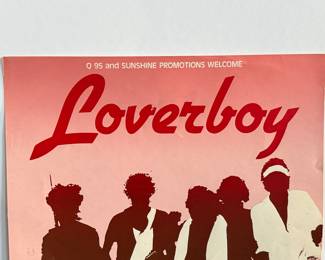This lot features an original concert poster for the rock band Loverboy with special guest, Prism at the Market Square Arena circa 1982. This poster measures, 22.5” H x 17” W. Loverboy was a popular Canadian quintet in the 1980s, known for multi-platinum albums and hit singles like "The Kid Is Hot Tonight" and "Working for the Weekend".
