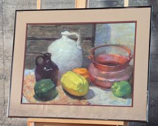 This lot features an original still life by Pacific Northwest artist, Lois McFarland. Signed lower right and measures in frame, 25.25” H x 31” W.
