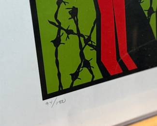 This lot features a concert poster for Michael Franti & Spearhead, designed and signed by artist, Justin Hampton. Limited edition, numbered 94/150 and measures, 25.5” H x 17.5” W. The concert was presented by the House of Blues and took place at the Paramount Theatre in Seattle. 
