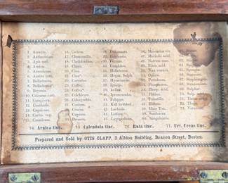 This lot features an antique wooden homeopathic apothecary box used to store various vials of homeopathic remedies. This box measures, 2.75” H x 7.75” W x 5” D.
