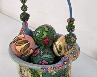 Jim Shore 'Blossoms of Spring' basket and decorative balls