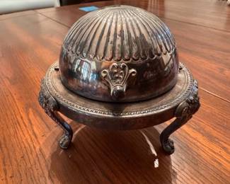 Silverplate roll top butter or caviar dish