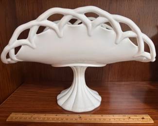 Milk glass open lace fruit bowl