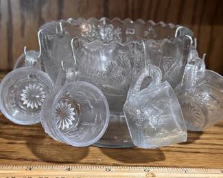 Vintage child's crystal punch bowl set