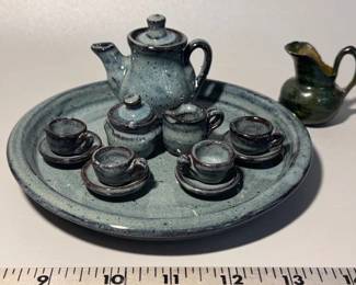 Handmade miniature pottery tea set from the Owens family of potters in Seagrove North Carolina