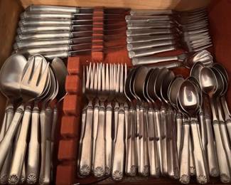 Gorham pewter flatware, service for 8 and serving pieces