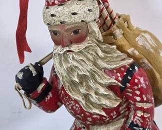 Leo R Smith folk art Santa with brand plate