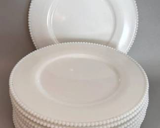 Set of milk glass dinner plates