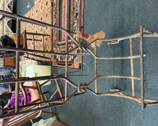 Vintage wrought iron fireplace log and tool holder