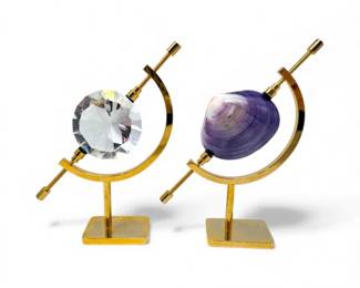 47 PairofGoldCaliperDisplayStandswShellCrystalSpecimens