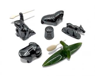 101 CanadianHematiteJadeCarvedAnimalFigurinesMooseKayakMore