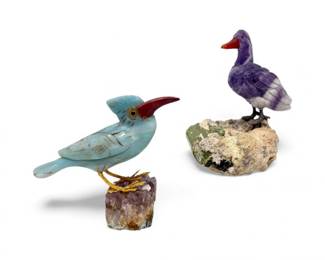 32 CarvedCrystalBirdsonAmethystandGreenTourmalineStands