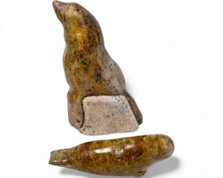 63 2StoneSealCarvingsLargeInuitStyleCanadianEskimoArt