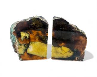 4 PolishedStoneBookendsHeavyCopperTonedMineralSpecimensPair