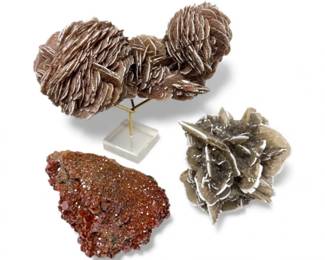 46 DesertRoseVanadiniteCrystalClusterTrio