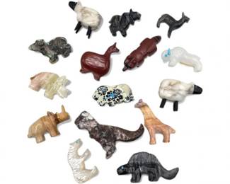 48 ZuniStoneAnimalDinosaurFetishLot15pcsSomeSigned