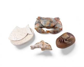 79 CarvedStoneSeaLifeFiguresCrabsFishDolphin