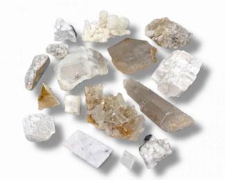 89 LargeWhiteMineralLotCalciteRhombohedronsQuartzClustersMore
