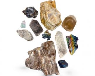 83 11pcsMixedMineralLotwLargeMicaSmokyQuartzFluoriteBismuth
