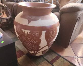 Large Southwestern Clay Floor Vase – Handcrafted Terracotta Leaf Design Pottery Urns