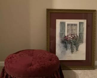 Burgundy Ottoman And Picture
