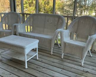 White Wicker Outdoor Set