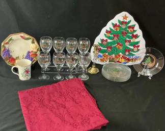 Christmas Glasses, Plates, And Decor
