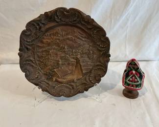 Wooden Carved Plate And Egg Holder With Cover 