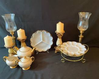 Gold Trim Decor And Candle Holders