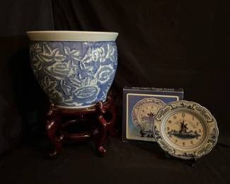 Blue And White Clock Plate And Planter