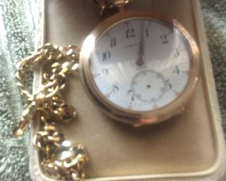 SOLID 14K GOLD WRIGHT KAY & CO. VINTAGE POCKET WATCH WITH FOB CHAIN 