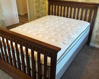 Full to Queen Headboard & Footboard w Full box spring and mattress $ 250.00
HB 60.5”w 45”t. FB 60.5”w 37.5”t