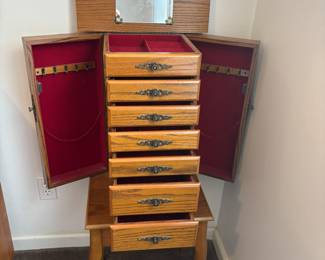 Jewelry Armoire, 6 drawers 2 doors & lift mirror.   $ 125.00
16.5”w 11.5”d 39”t