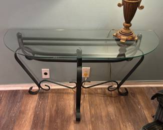 Glass top green metal base Entry Table
$ 90.00. 47”w 16.5”d 28.5”t