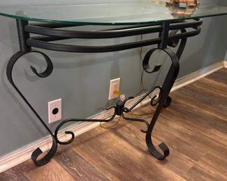 Glass top green metal base Entry Table
$ 90.00. 47”w 16.5”d 28.5”t