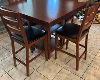 Pub Table 4 chairs $ 250.00
Tbl: 40” x 40” x 37”t
Chr: 18.5”w 16.5”d 41”t.  24” floor to seat