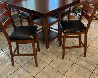 Pub Table 4 chairs $ 250.00
Tbl: 40” x 40” x 37”t
Chr: 18.5”w 16.5”d 41”t.  24” floor to seat
