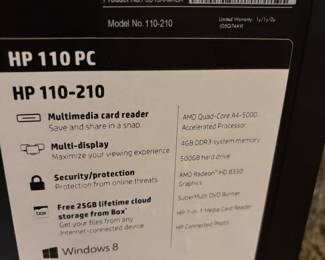 HP 110-210 PC, monitor, tower, keyboard, mouse.   $150.00