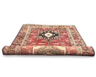 Vintage Red Geometric Handwoven Iran Area Rug
