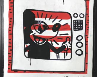 Signed Attributed Keith Haring Painting on Paper
