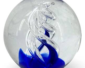 Clear and Blue Art Glass Paperweight
