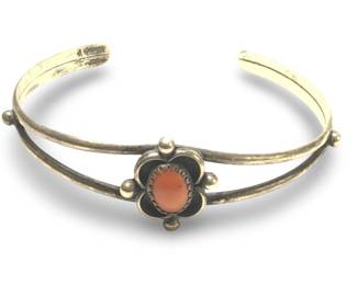 Elegant Native American Silver Coral Cuff Bracelet
