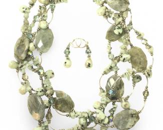 5 Strand Agate Quartz Necklace Earrings Set
