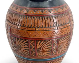 Etched Navajo “God Bless" Pottery Vase
